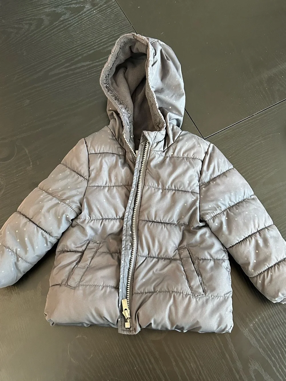 Old Navy Kids Hooded Puffer Jacket in Navy Blue with Dot Accents